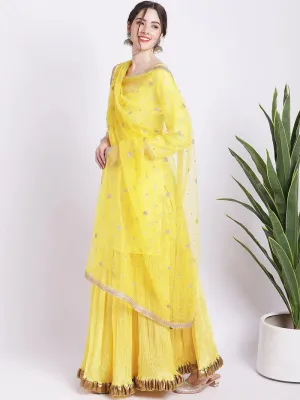 Yellow Kurta Set In Silk With Skirt And Dupatta