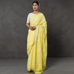 Yellow - Lucknow Chikankari Heavy Embroidery Chanderi Silk Saree