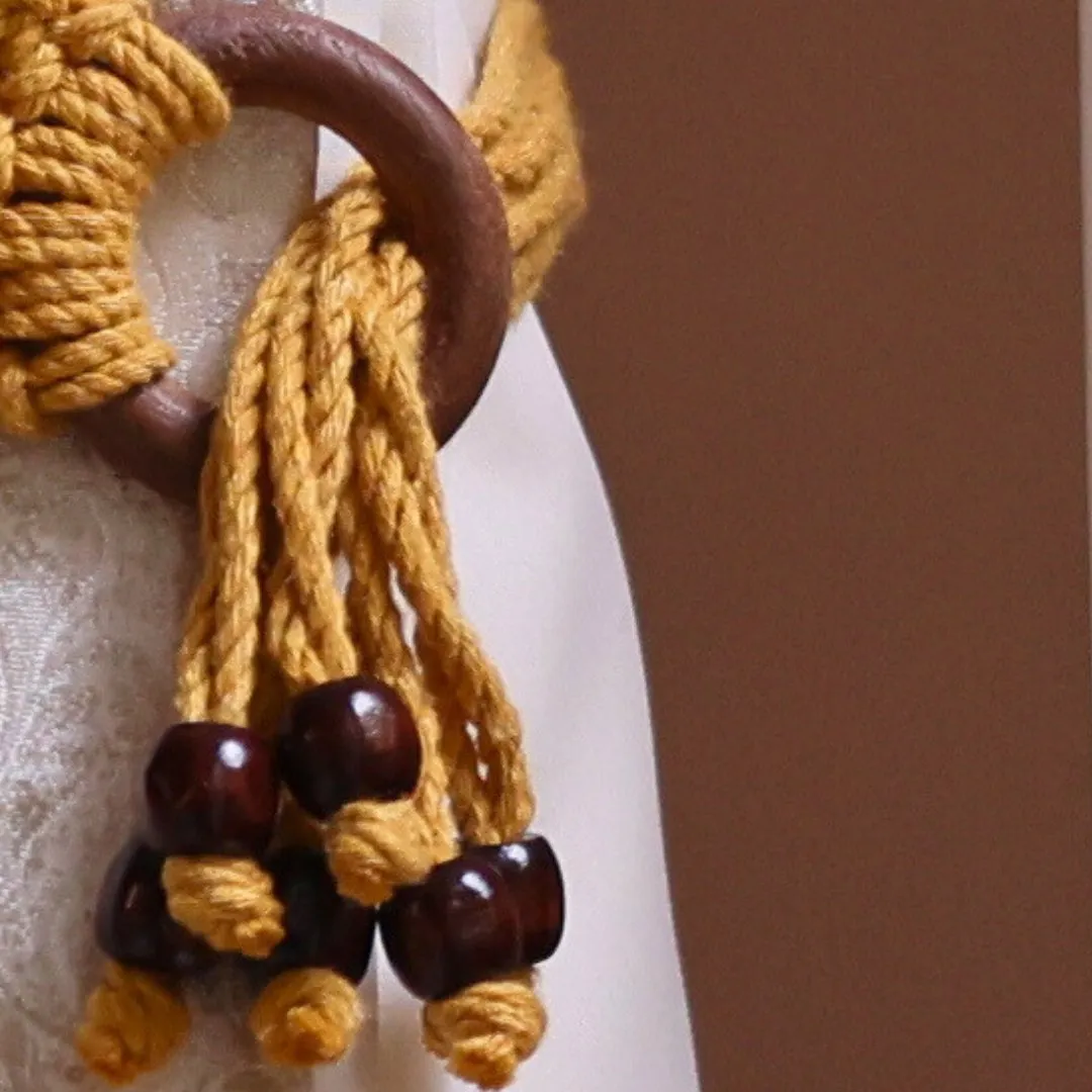 Yellow Macrame Ring Curtain Ties