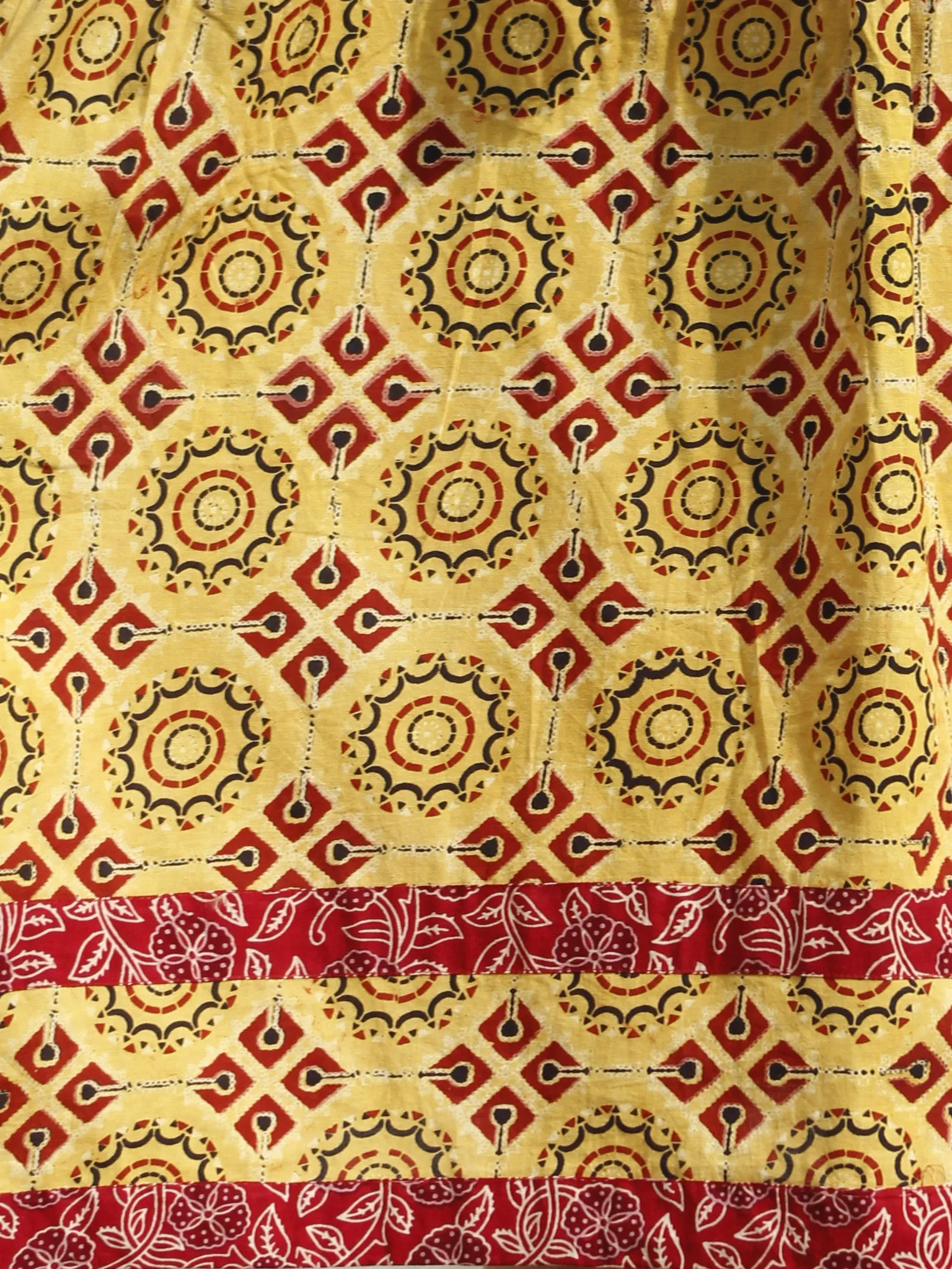 Yellow Maroon Black Ajrakh Hand Block Printed Cotton Dress With Tassels - D73F865