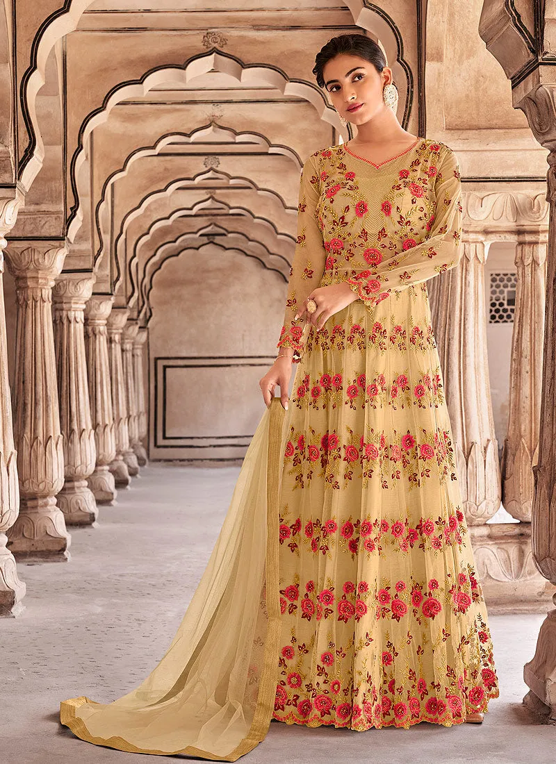 Yellow Multi Embroidered Anarkali Lehenga