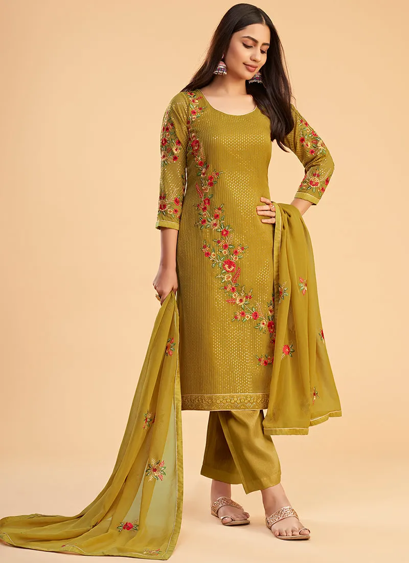 Yellow Multi Embroidery Traditional Salwar Suit