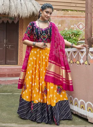 Yellow Multicoloured Kutchi Embroidered Chaniya Choli For Navratri