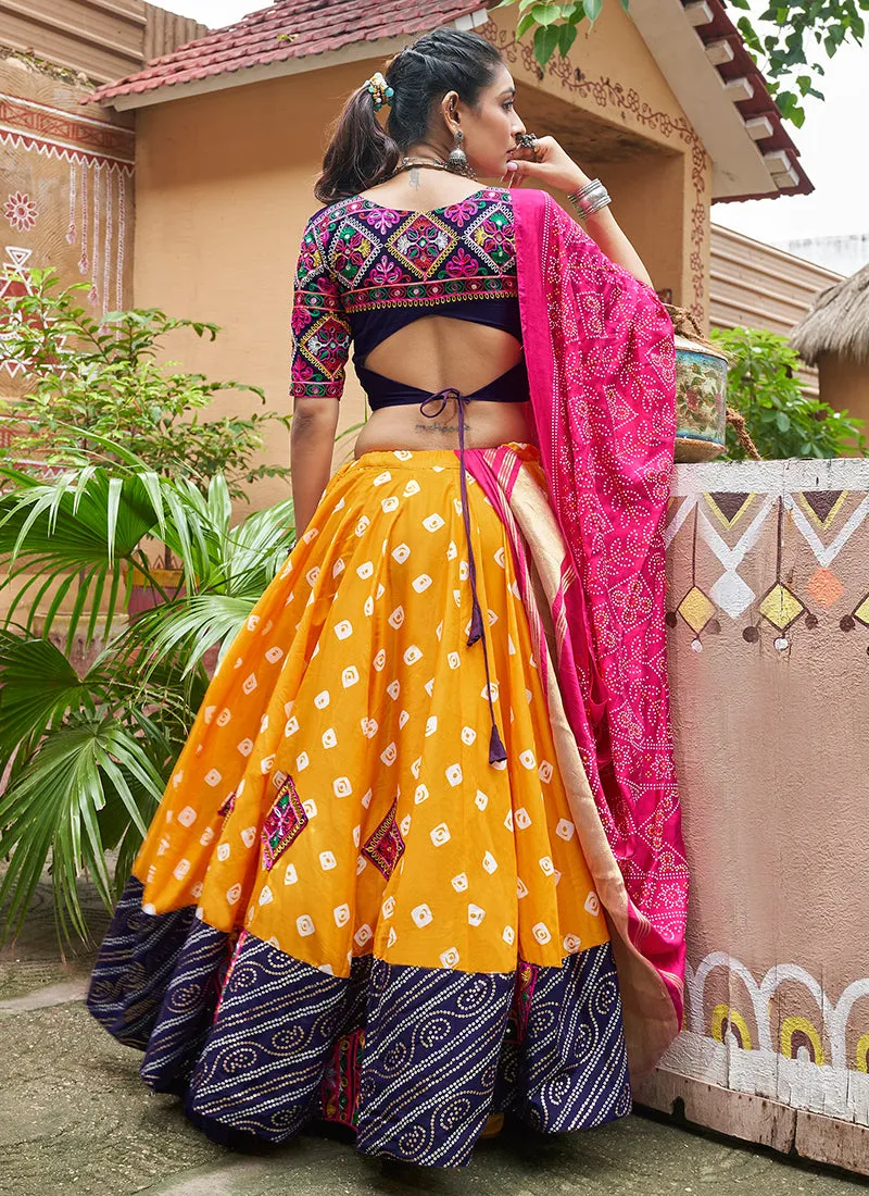 Yellow Multicoloured Kutchi Embroidered Chaniya Choli For Navratri