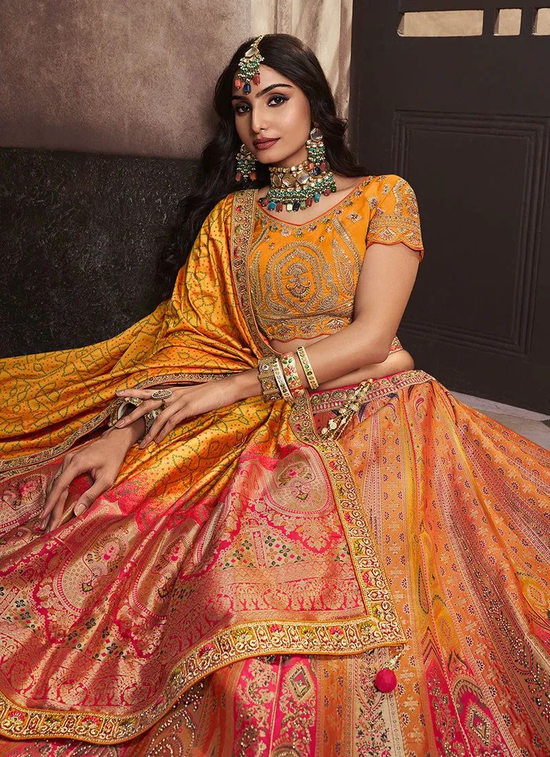 Yellow Ombré Traditional Embroidered Bridal Lehenga Choli