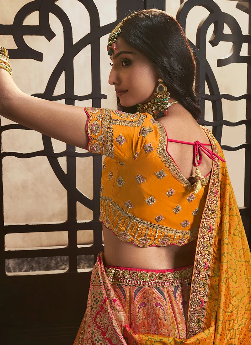 Yellow Ombré Traditional Embroidered Bridal Lehenga Choli