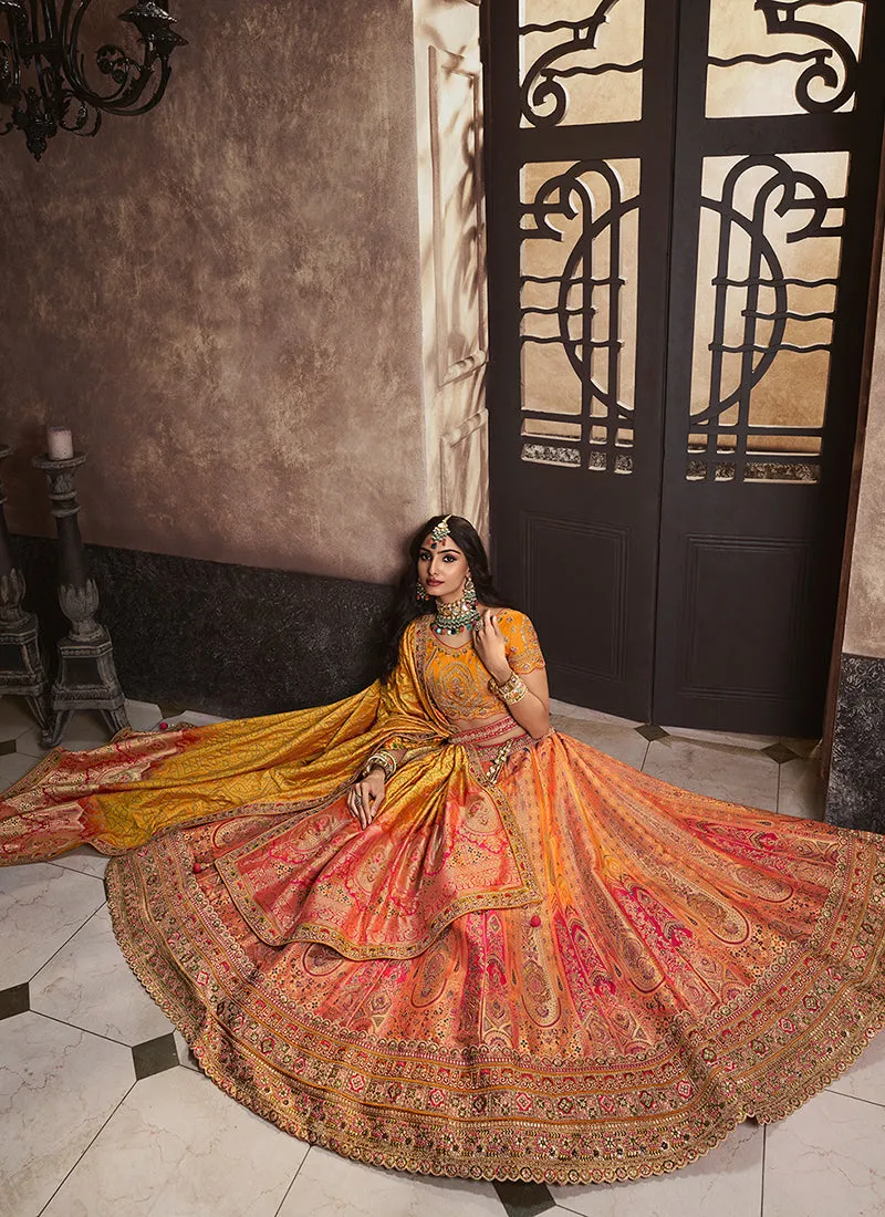 Yellow Ombré Traditional Embroidered Bridal Lehenga Choli