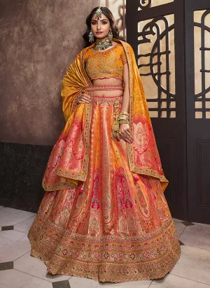 Yellow Ombré Traditional Embroidered Bridal Lehenga Choli