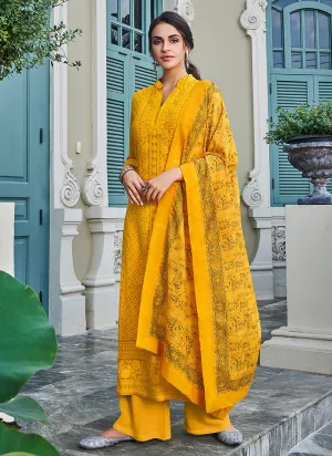 Yellow Overall Lucknowi Embroidered Pants Suit