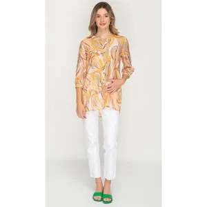 Yellow Patterned Printed Short Casual Top For Womens