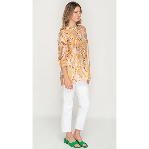 Yellow Patterned Printed Short Casual Top For Womens