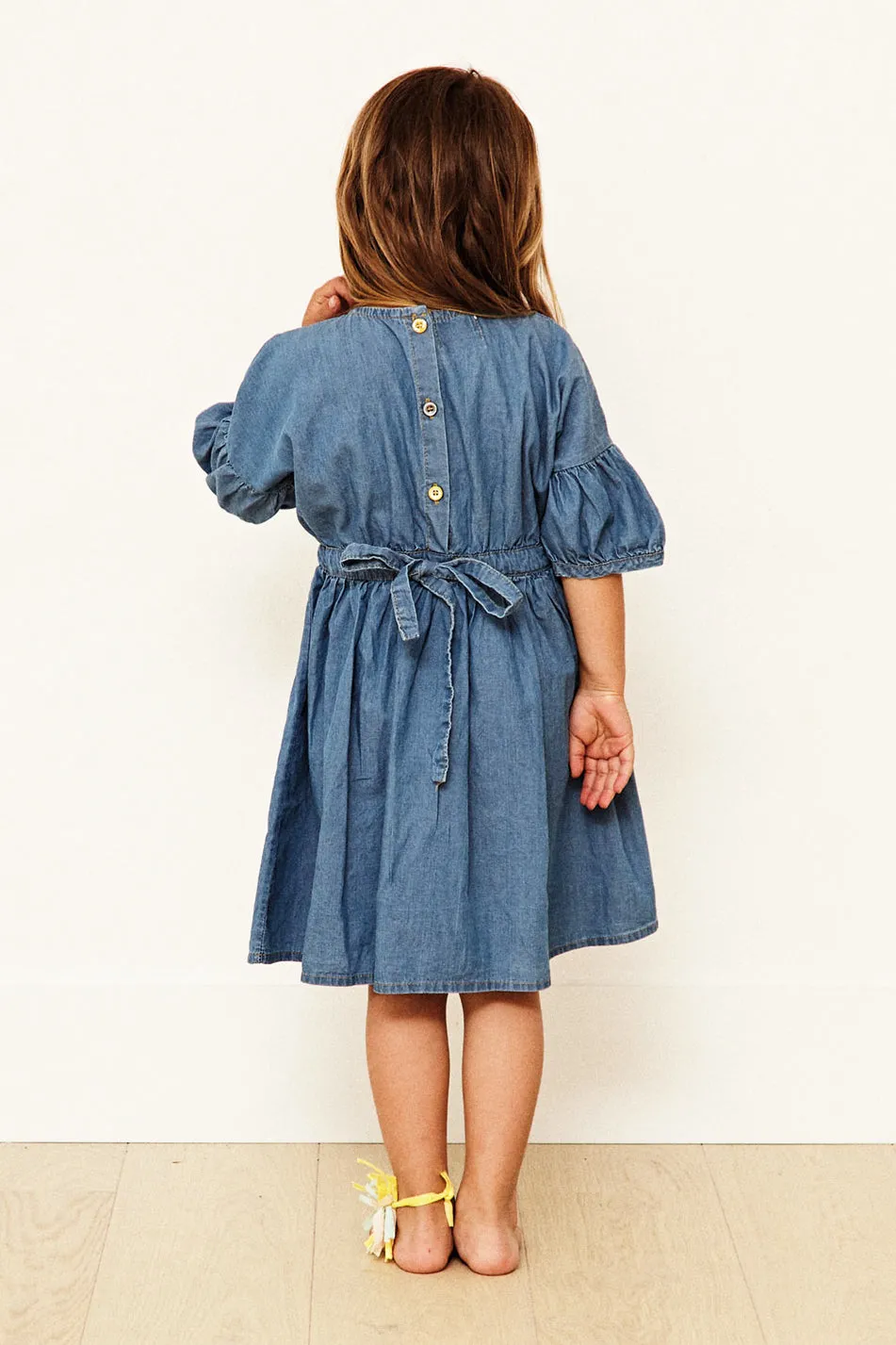 Yellow Pelota Oahu Girls Dress - Blue Denim (Size 3 left)