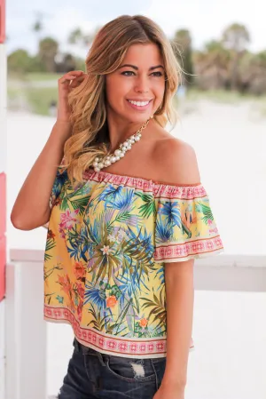 Yellow Printed Off Shoulder Top