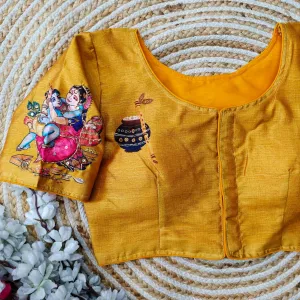 Yellow Pure Silk Blouse with Antique Handcrafted Work