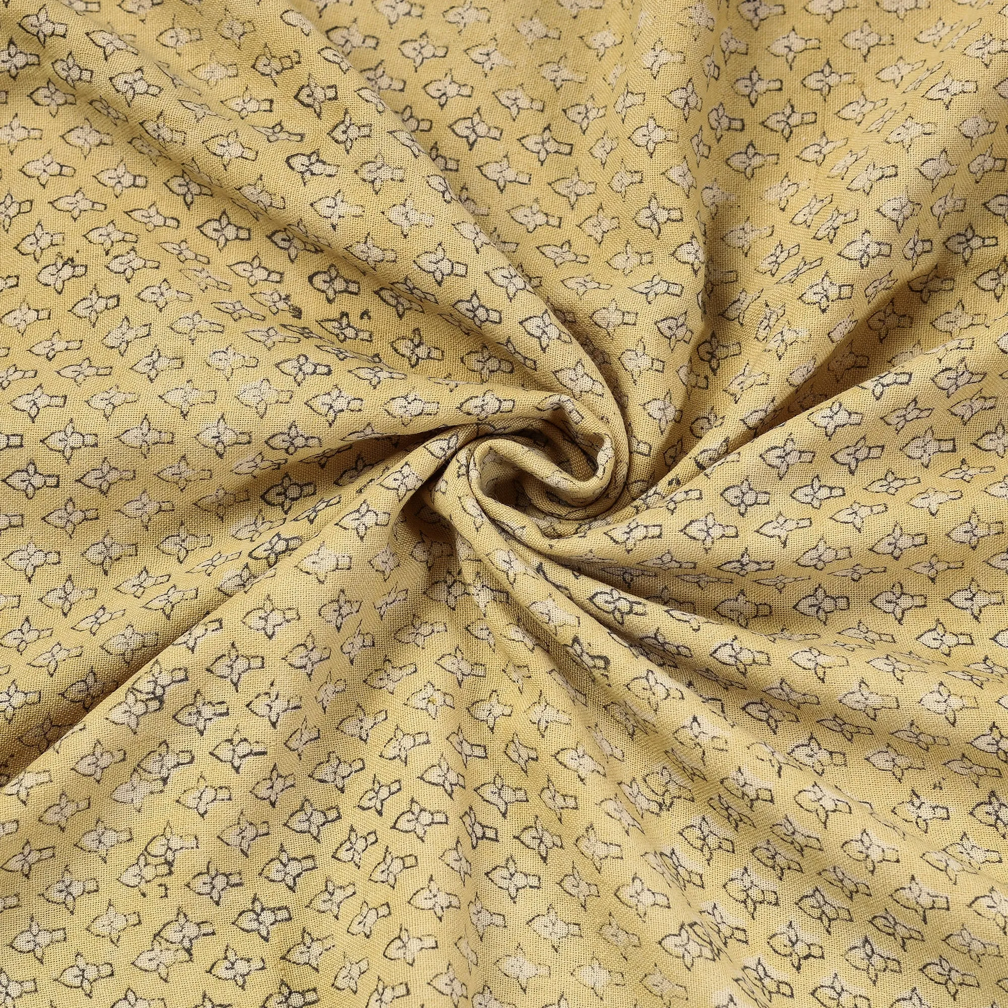 Yellow - Pure Wool Handloom Special Akola Hand Block Printed Fabric