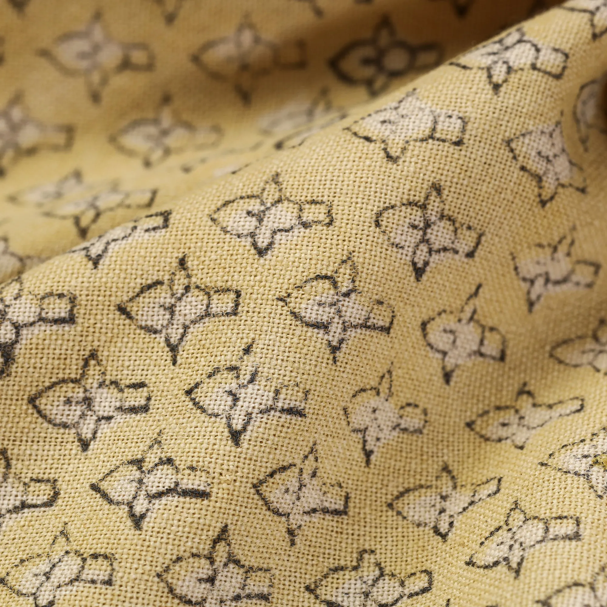 Yellow - Pure Wool Handloom Special Akola Hand Block Printed Fabric