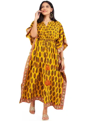 Yellow Red Green Ajrakh Hand Block Printed Kaftan - K150F1579