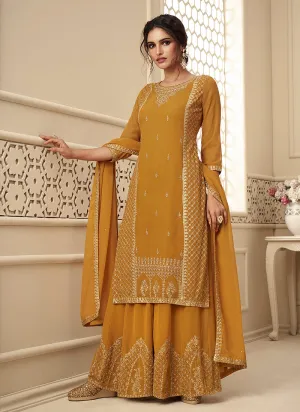 Yellow Rehsamkari Embroidered Designer Palazzo Suit