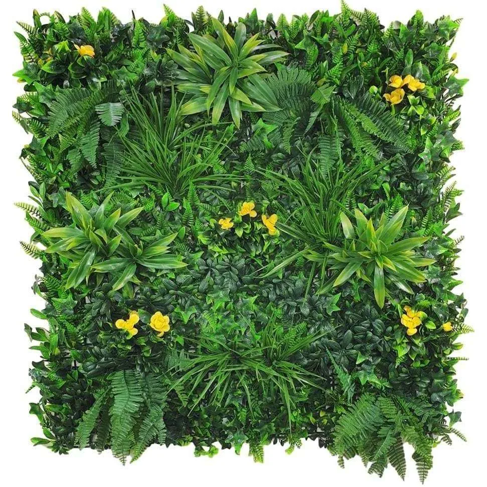 Yellow Rose Artificial Vertical Garden / Fake Green Wall 100cm x 100cm UV Resistant