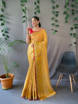 Yellow Saree in Cotton Leheriya