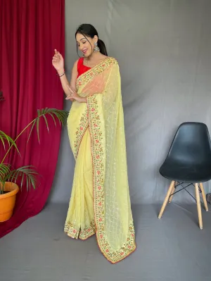 Yellow Saree in Georgette Sequins Designer Embroidered