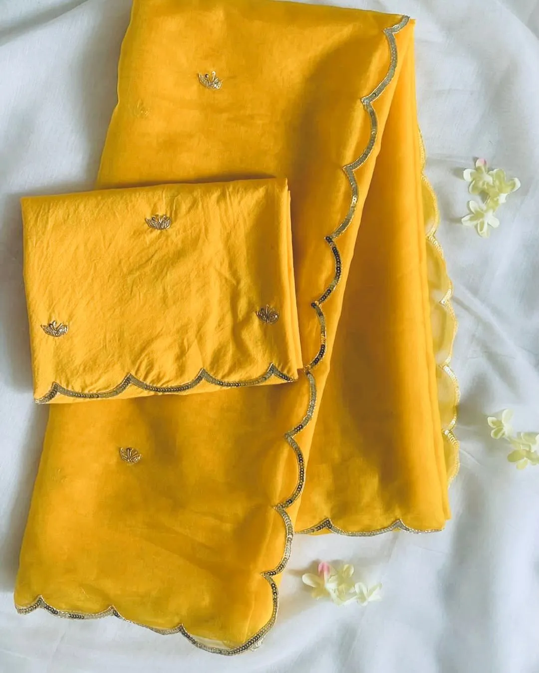 Yellow Semi-Pure Organza Saree with Exquisite Handwork – Paired with Silk Blouse Featuring Handwork