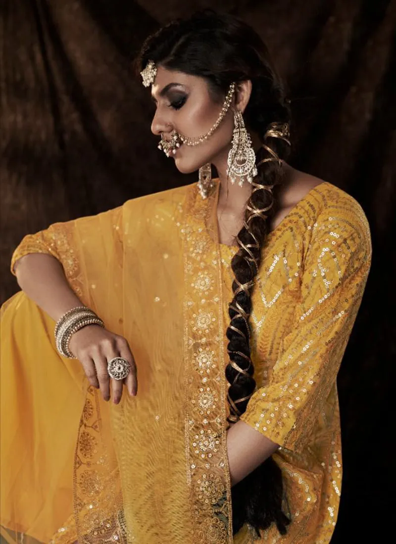 Yellow Sequence Embroidered Sharara Suit