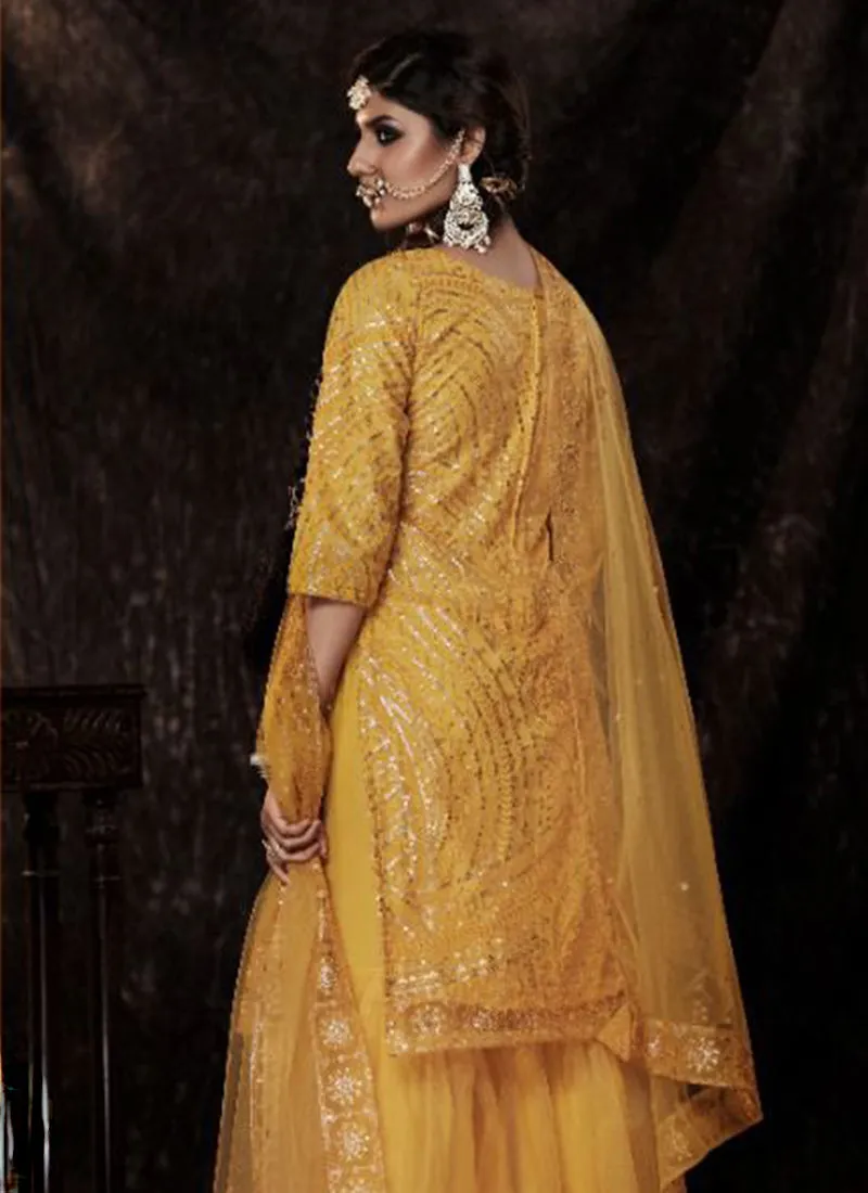 Yellow Sequence Embroidered Sharara Suit