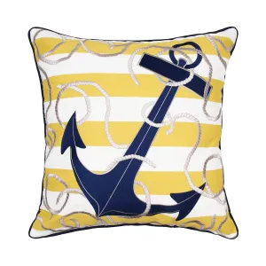 Yellow Stripe Blue Anchor Embroidered Indoor Outdoor Pillow