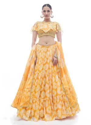 Yellow Tie Dye Embroidered Designer Lehenga Choli