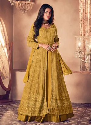 Yellow Traditional Sequence Embroidered Wedding Anarkali Lehenga