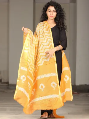 Yellow White Shibori Kota Silk Hand Block Printed Dupatta - D04170398