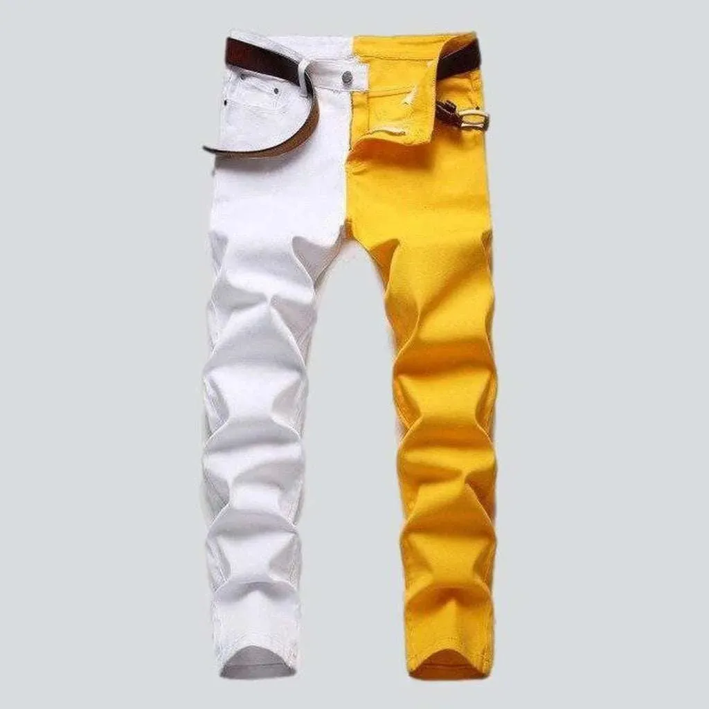 Yellow white slim men's jeans