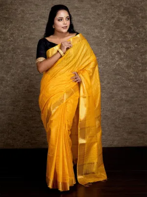 Yellow Woven Jari Checks Bhagal Puri Silk Saree