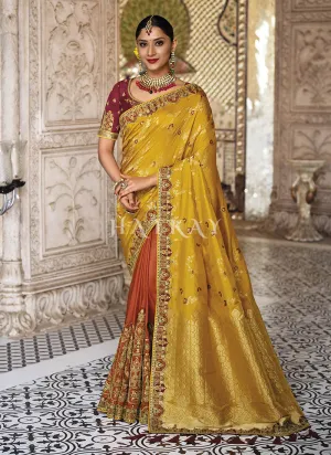 Yellowish Orange Dual Tone Silk Saree