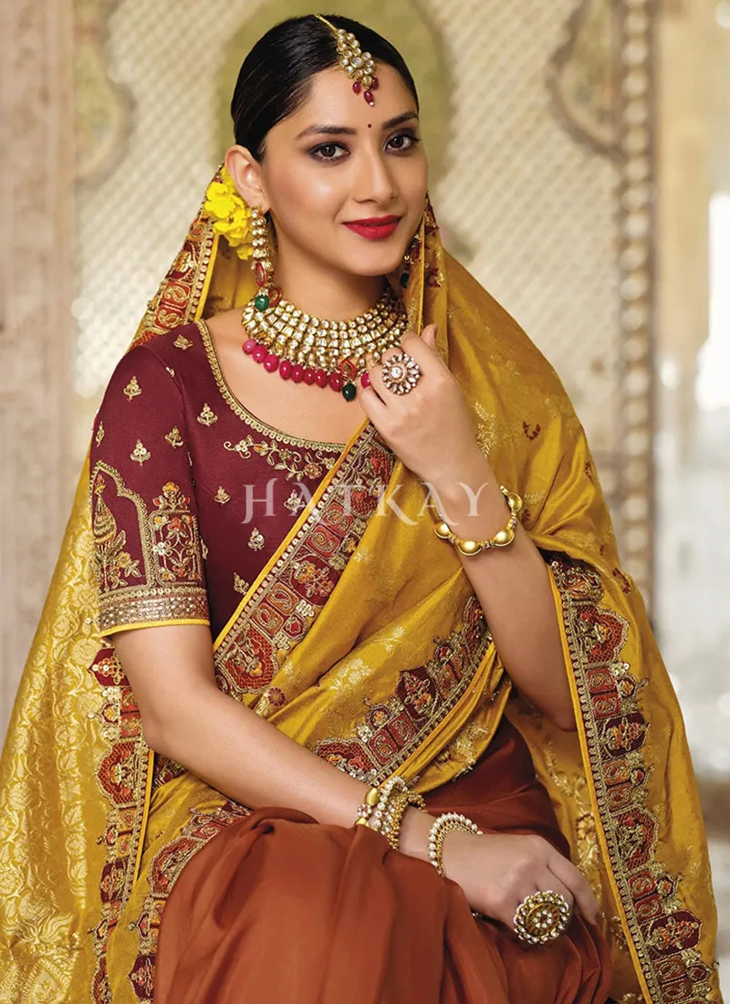 Yellowish Orange Dual Tone Silk Saree