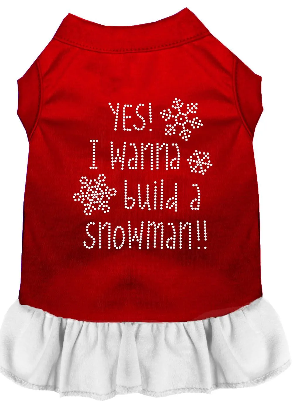 Yes! I Want To Build A Snowman Rhinestone Dog Dress Red With White Lg (14)