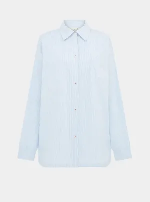 Yew Striped Ethical-Cotton Pyjama Shirt - Mountain Blue