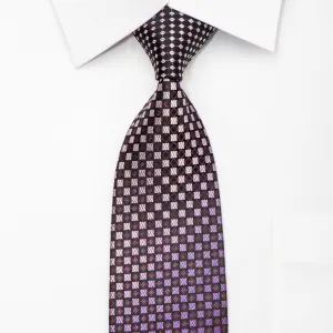 Yezak Mens Silk Necktie Checkered On Purple Sparkling With Rhinestones