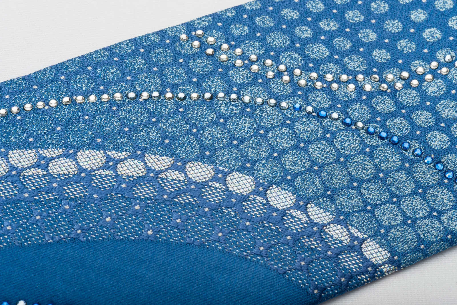 Yezak Silk Rhinestone Necktie Silver Geometric On Blue With Silver Sparkles