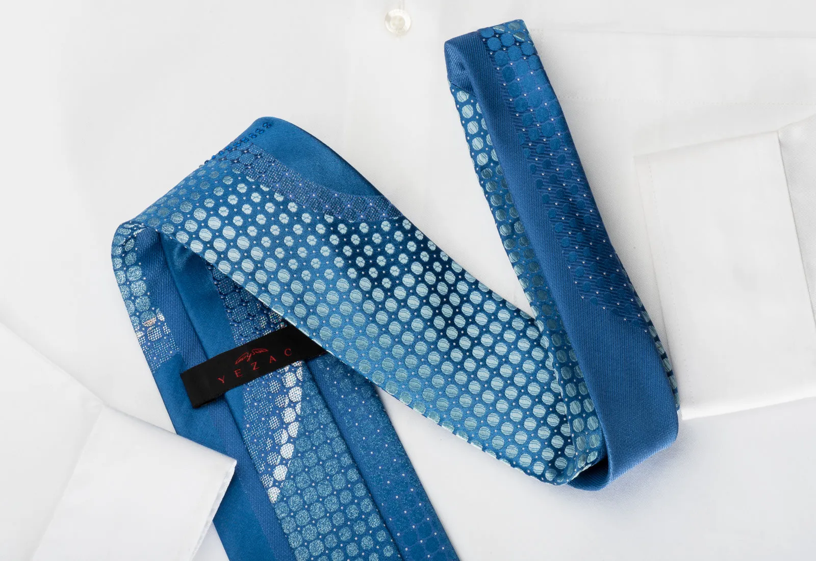 Yezak Silk Rhinestone Necktie Silver Geometric On Blue With Silver Sparkles