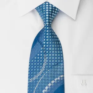 Yezak Silk Rhinestone Necktie Silver Geometric On Blue With Silver Sparkles