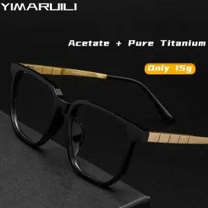 Yimaruili Men's Full Rim Square Acetate Titanium Eyeglasses 15210t