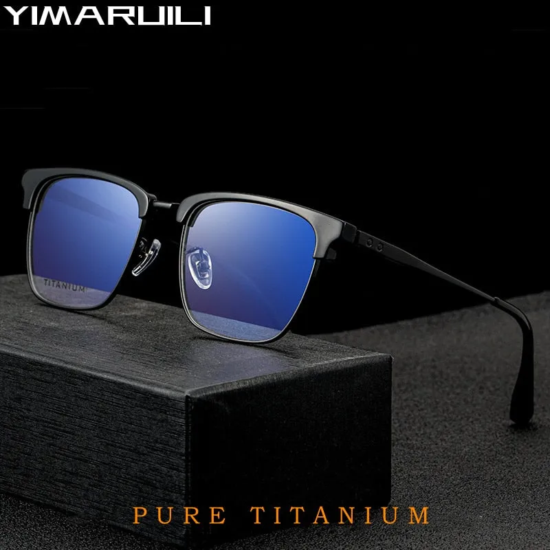 Yimaruili Men's Full Rim Square Acetate Titanium Eyeglasses 8653cmh