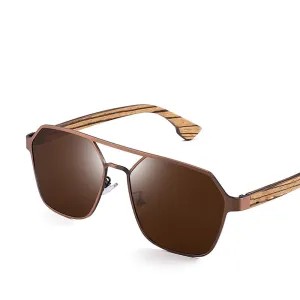 Yimaruili Unisex Full Rim Double Bridge Wooden Frame Polarized Lens Sunglasses 8039