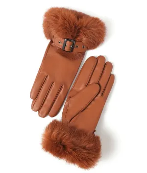 YISEVEN Women's  Lambskin Rabbit Fur  Leather Gloves