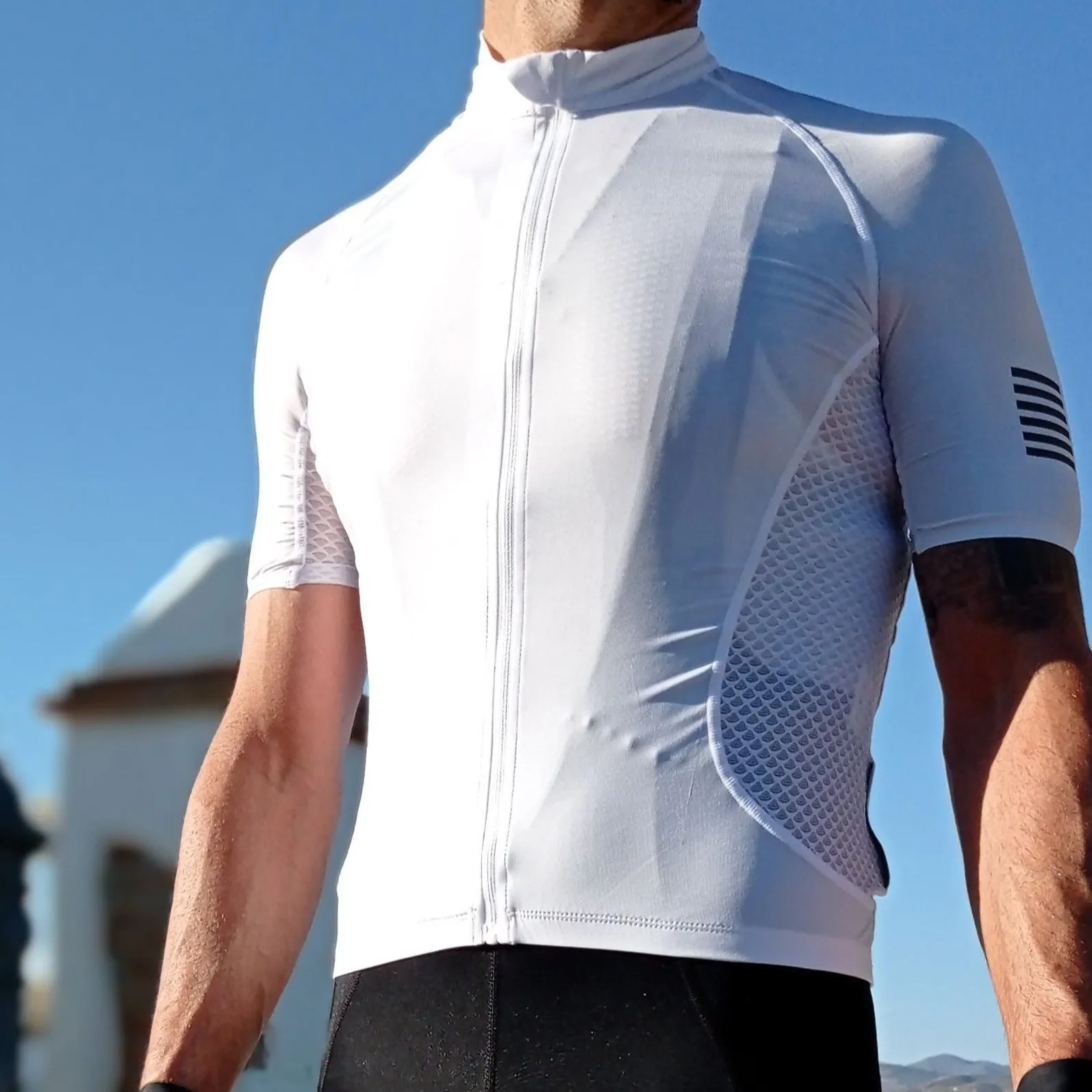 YKYW Men's Cycling Jersey Race Fit Breathable Quick Dry High Performance Reflective White