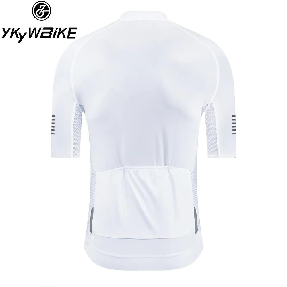 YKYW Men's Cycling Jersey Race Fit Breathable Quick Dry High Performance Reflective White