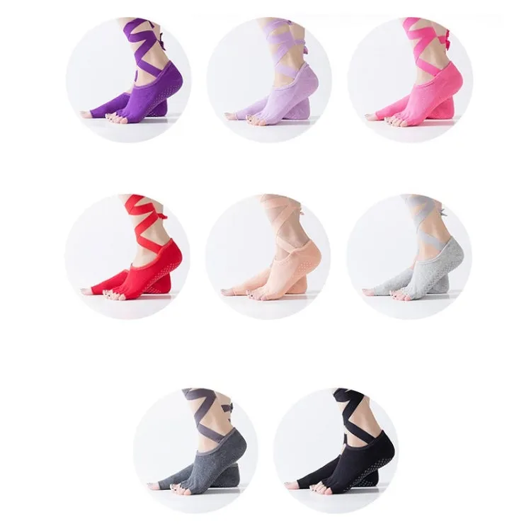 Yoga Five-Finger Socks Open-Toe Lace-Up Dance Socks Particle Non-Slip Socks, Size: One Size(Deep Purple)