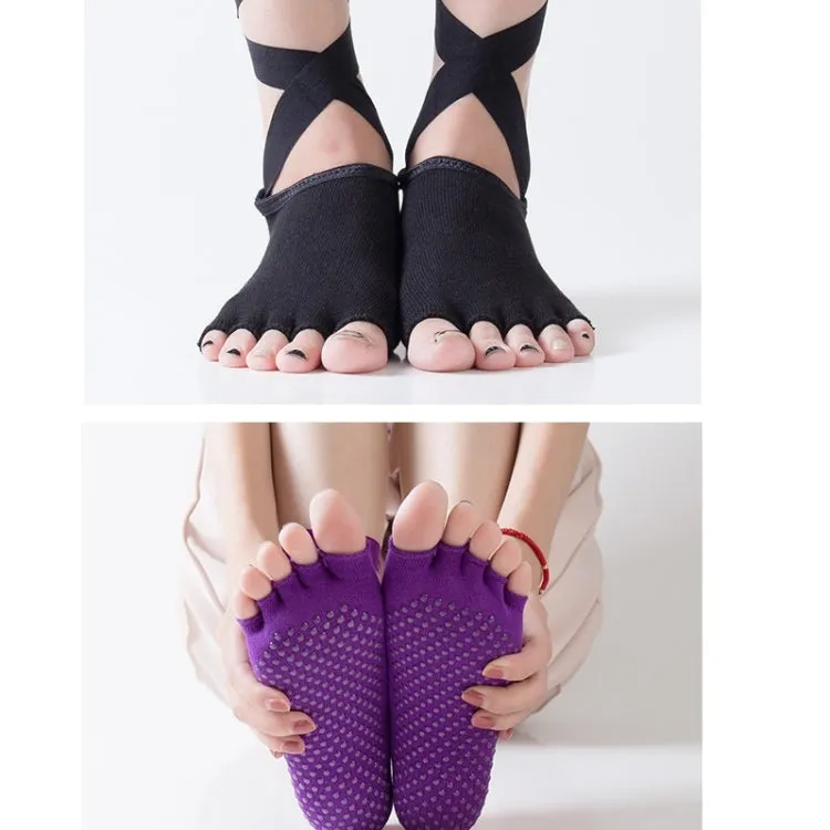 Yoga Five-Finger Socks Open-Toe Lace-Up Dance Socks Particle Non-Slip Socks, Size: One Size(Deep Purple)